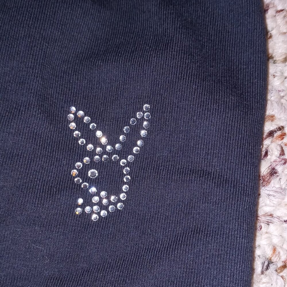 🔥SALE!!! 💋Vintage PLAYBOY Intimates Black CAMI & BOYSHORT w/RHINESTONE 🐇logo - Picture 9 of 10